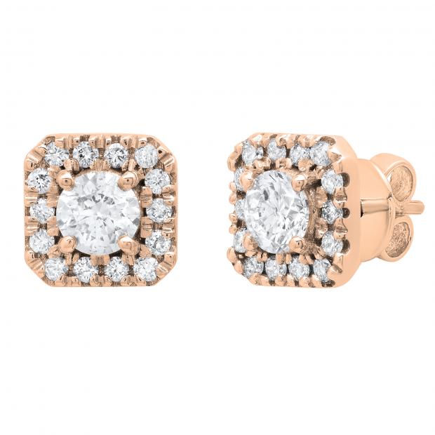 1.30 Carat (ctw) Round White Diamond Ladies Halo Style Stud Earrings 18K Rose Gold