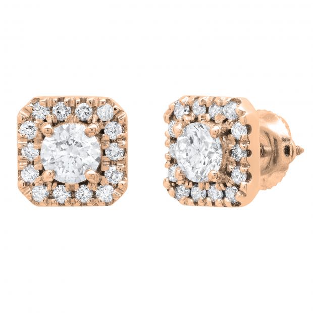 1.30 Carat (ctw) Round White Diamond Ladies Halo Style Stud Earrings 18K Rose Gold