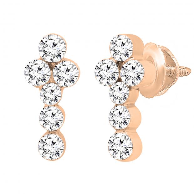 1.14 Carat (ctw) Round White Diamond Ladies Prong Set Cross Stud Earrings 10K Rose Gold