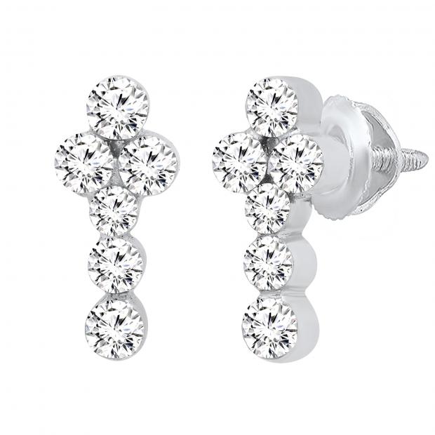 1.14 Carat (ctw) Round White Diamond Ladies Prong Set Cross Stud Earrings 10K White Gold