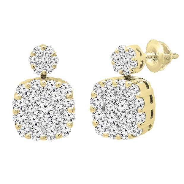 1.12 Carat (ctw) Round White Diamond Ladies Cluster Flower Stud Earrings 10K Yellow Gold