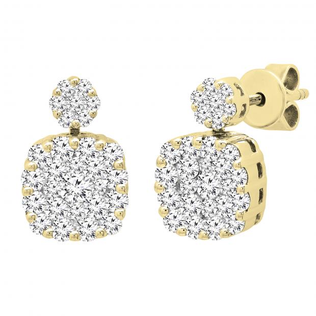 1.12 Carat (ctw) Round White Diamond Ladies Cluster Flower Stud Earrings 14K Yellow Gold
