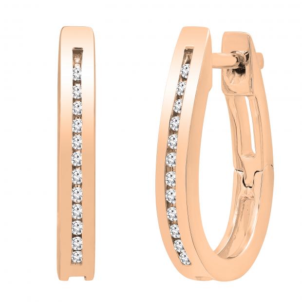 0.10 Carat (ctw) Round White Diamond Ladies Hoop Earrings 1/10 CT 10K Rose Gold