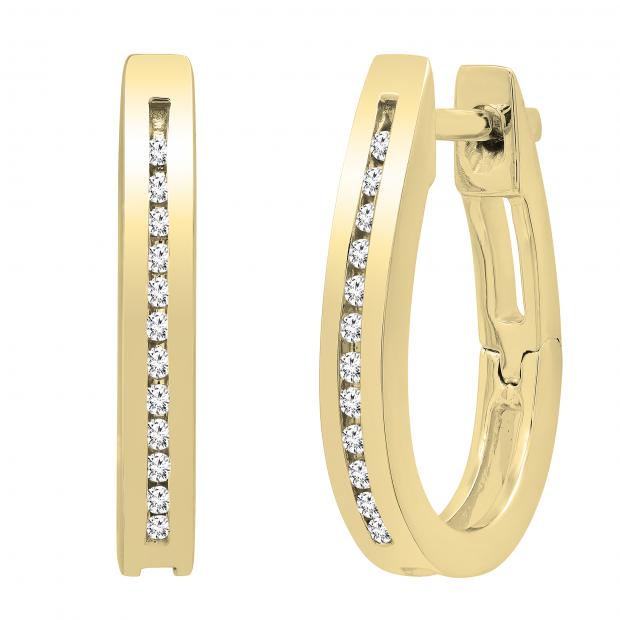 0.10 Carat (ctw) Round White Diamond Ladies Hoop Earrings 1/10 CT 10K Yellow Gold