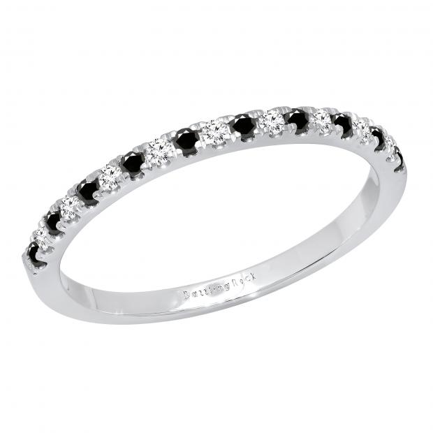 0.25 Carat (ctw) Round Black & White Diamond Ladies Stackable Wedding Band 1/4 CT Sterling Silver