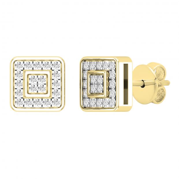 0.15 Carat (ctw) Round White Diamond Ladies Square Shape Stud Earrings 14K Yellow Gold