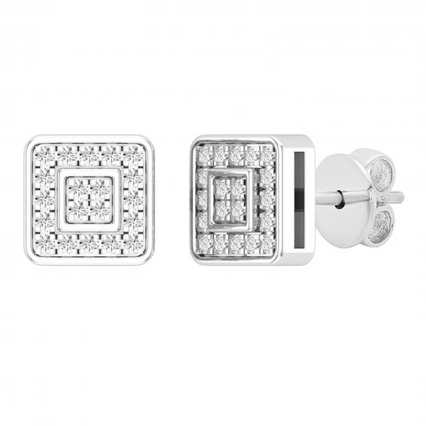 0.15 Carat (ctw) Round White Diamond Ladies Square Shape Stud Earrings Sterling Silver