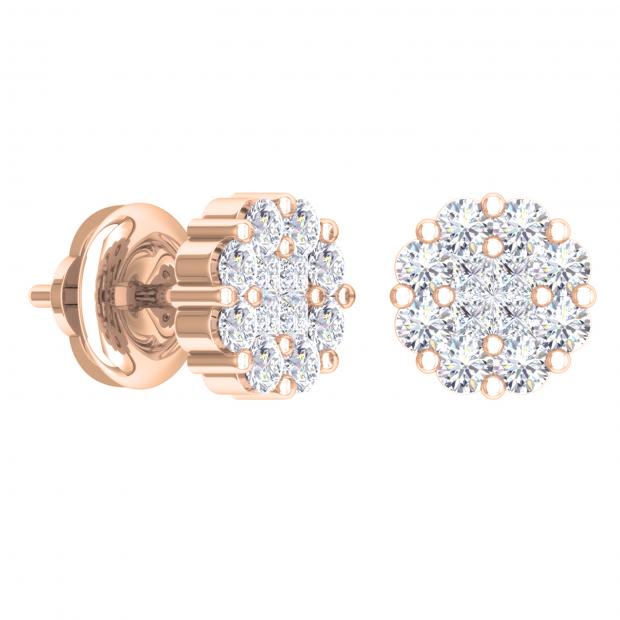 0.47 Carat (ctw) Princess & Round Diamond Ladies Custer Flower Stud Earrings 1/2 CT 18K Rose Gold
