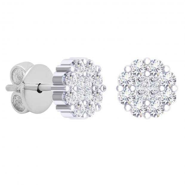 0.47 Carat (ctw) Princess & Round Diamond Ladies Custer Flower Stud Earrings 1/2 CT 18K White Gold