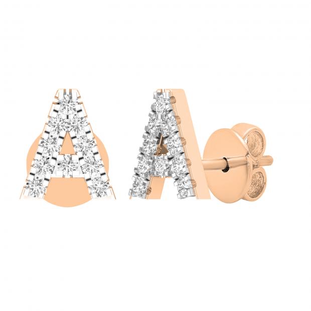 0.10 Carat (ctw) Round Diamond Ladies Uppercase Letter A Stud Earrings 1/10 CT 10K Rose Gold