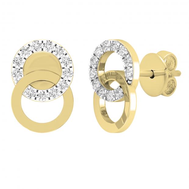 0.12 Carat (ctw) Round White Diamond Ladies Interlocking Circle Stud Earrings 10K Yellow Gold