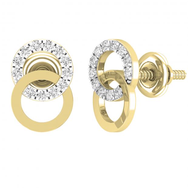 0.12 Carat (ctw) Round White Diamond Ladies Interlocking Circle Stud Earrings 14K Yellow Gold