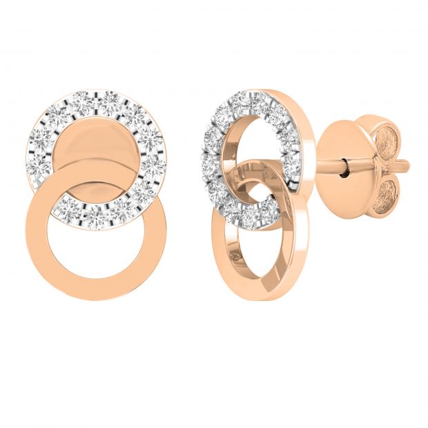0.12 Carat (ctw) Round White Diamond Ladies Interlocking Circle Stud Earrings 18K Rose Gold