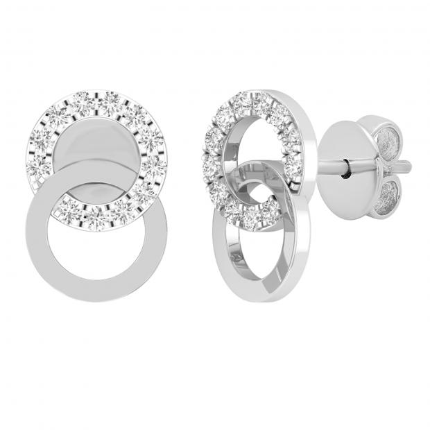 0.12 Carat (ctw) Round White Diamond Ladies Interlocking Circle Stud Earrings Sterling Silver
