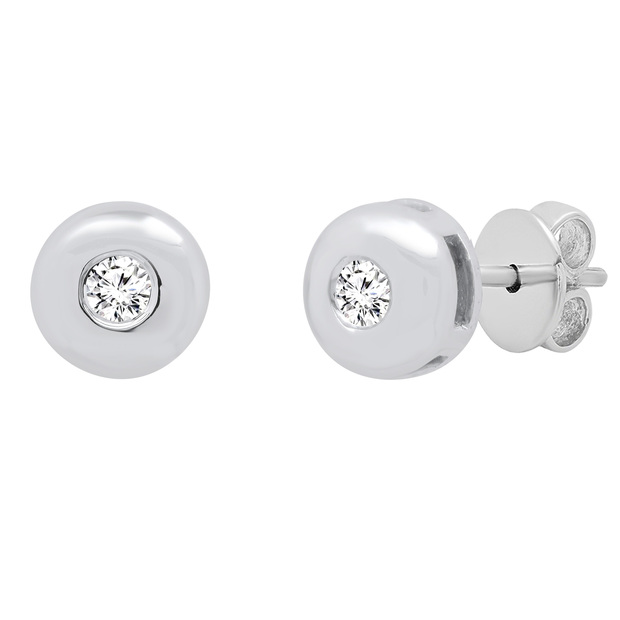 0.07 Carat (ctw) Round White Diamond Ladies Solitaire Bezel Set Stud Earrings 18K White Gold