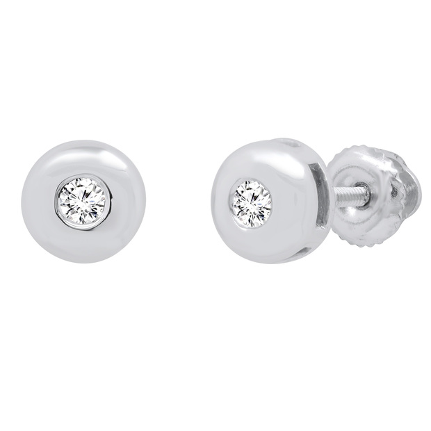 0.07 Carat (ctw) Round White Diamond Ladies Solitaire Bezel Set Stud Earrings Sterling Silver