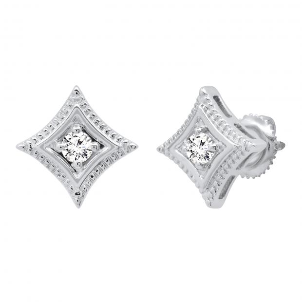 0.25 Carat (ctw) Round Diamond Ladies Solitaire Kite Shape Stud Earrings 1/4 CT 10K White Gold
