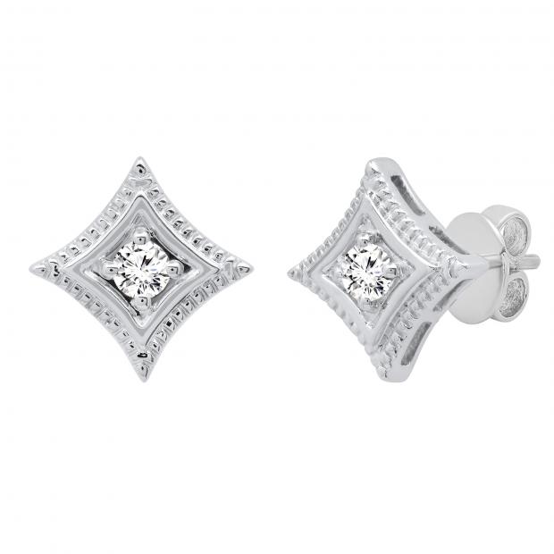 0.25 Carat (ctw) Round Diamond Ladies Solitaire Kite Shape Stud Earrings 1/4 CT Sterling Silver