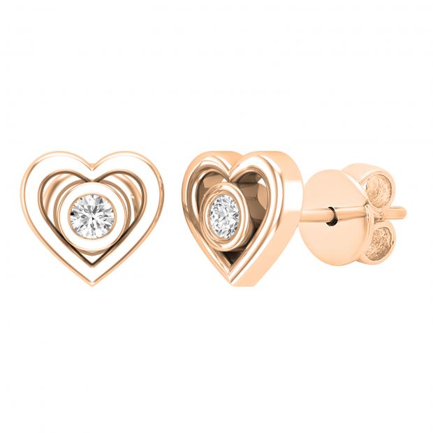 0.10 Carat (ctw) Round White Diamond Ladies Heart Shaped Stud Earrings 1/10 CT 14K Rose Gold
