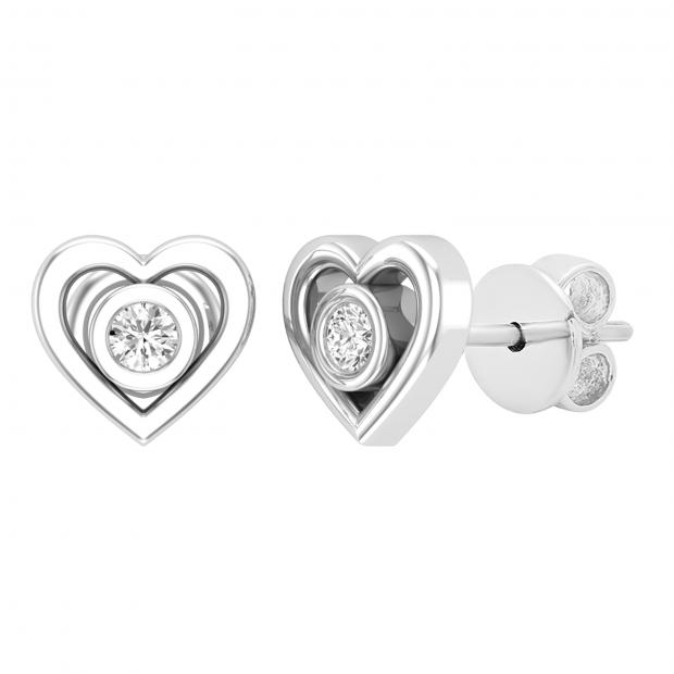 0.10 Carat (ctw) Round White Diamond Ladies Heart Shaped Stud Earrings 1/10 CT Sterling Silver