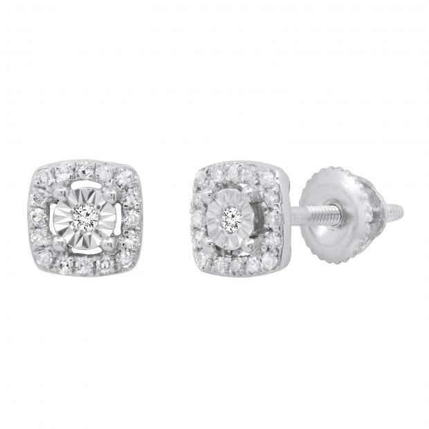 0.15 Carat (ctw) Round White Diamond Ladies Illusion Set Stud Earrings 14K White Gold
