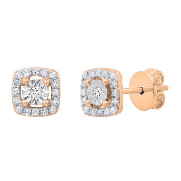 0.15 Carat (ctw) Round White Diamond Ladies Illusion Set Stud Earrings 18K Rose Gold