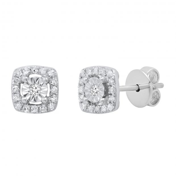 0.15 Carat (ctw) Round White Diamond Ladies Illusion Set Stud Earrings Sterling Silver
