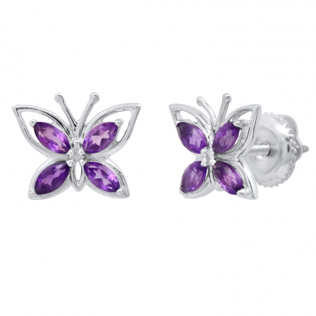 4X2 mm Marquise Amethyst Ladies Butterfly Fashion Stud Earrings Sterling Silver