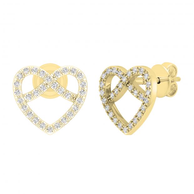 0.16 Carat (ctw) Round White Diamond Ladies Pretzel Heart Stud Earrings 10K Yellow Gold