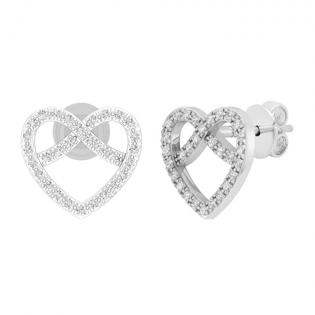 0.16 Carat (ctw) Round White Diamond Ladies Pretzel Heart Stud Earrings 14K White Gold