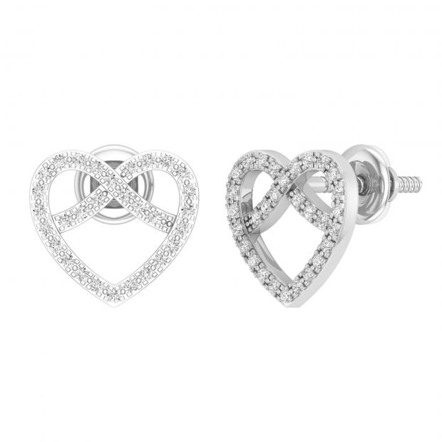 0.16 Carat (ctw) Round White Diamond Ladies Pretzel Heart Stud Earrings 14K White Gold