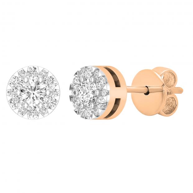 0.25 Carat (ctw) Round White Diamond Ladies Cluster Flower Stud Earrings 1/4 CT 10K Rose Gold