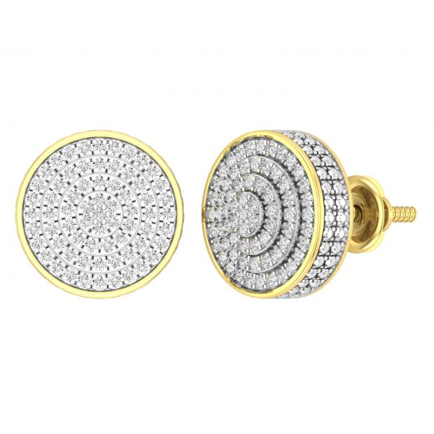 0.32 Carat (ctw) Round White Diamond Ladies 3D Disk Circle Stud Earrings 1/3 CT 10K Yellow Gold