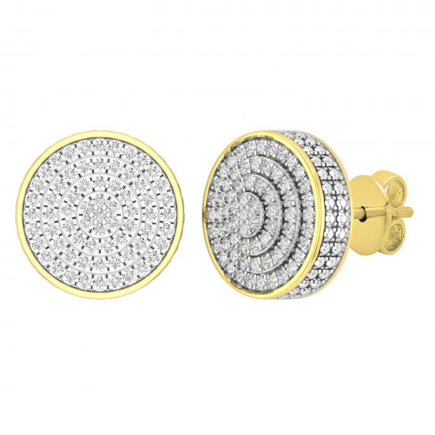 0.32 Carat (ctw) Round White Diamond Ladies 3D Disk Circle Stud Earrings 1/3 CT 14K Yellow Gold