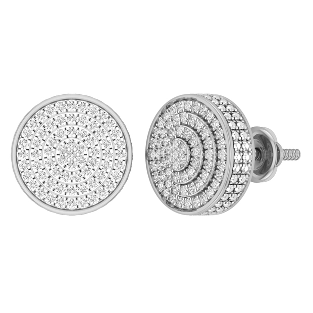 0.32 Carat (ctw) Round White Diamond Ladies 3D Disk Circle Stud Earrings 1/3 CT 18K White Gold