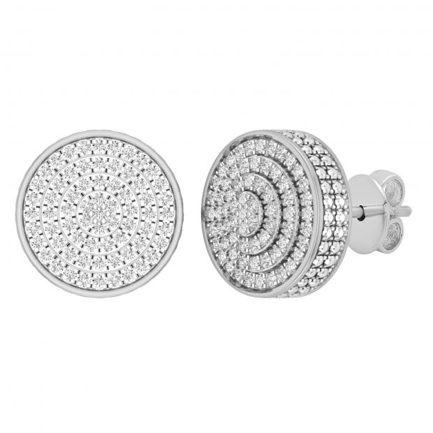 0.32 Carat (ctw) Round White Diamond Ladies 3D Disk Circle Stud Earrings 1/3 CT Sterling Silver
