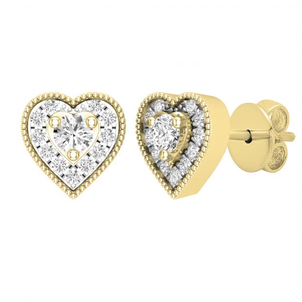 0.33 Carat (ctw) Round White Diamond Ladies Heart Shape Stud Earrings 1/3 CT 14K Yellow Gold