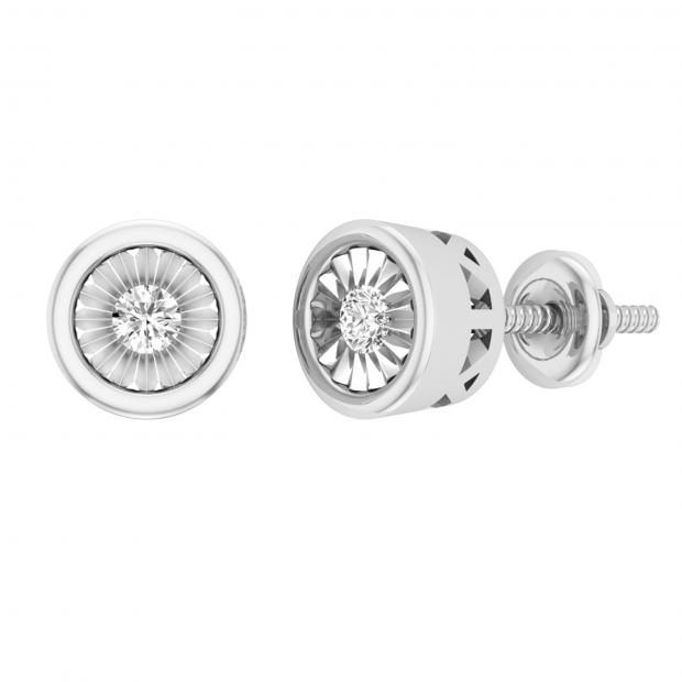 0.10 Carat (ctw) Round White Diamond Ladies Miracle Solitaire Stud Earrings 1/10 CT 10K White Gold