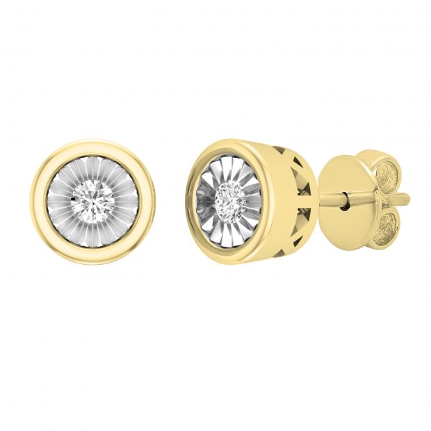 0.10 Carat (ctw) Round White Diamond Ladies Miracle Solitaire Stud Earrings 1/10 CT 10K Yellow Gold