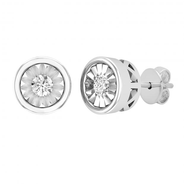 0.22 Carat (ctw) Round White Diamond Ladies Miracle Solitaire Stud Earrings 1/4 CT Sterling Silver
