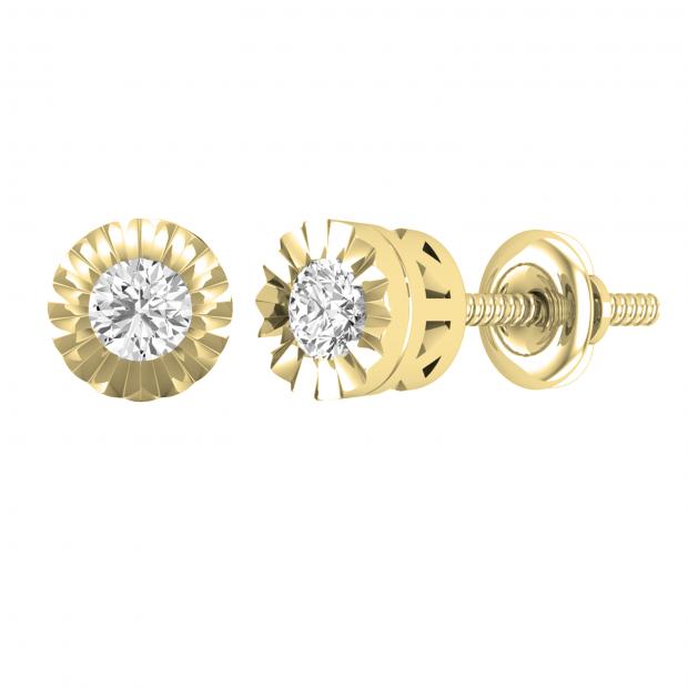 0.25 Carat (ctw) Round White Diamond Ladies Miracle Solitaire Stud Earrings 1/4 CT 18K Yellow Gold