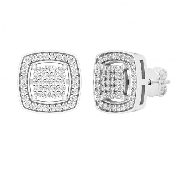 0.30 Carat (ctw) Round White Diamond Ladies Square Cluster Stud Earrings 1/3 CT Sterling Silver