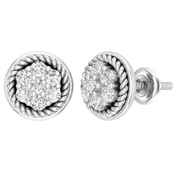 0.50 Carat (ctw) Round White Diamond Ladies Rope Cluster Stud Earrings 1/2 CT Sterling Silver