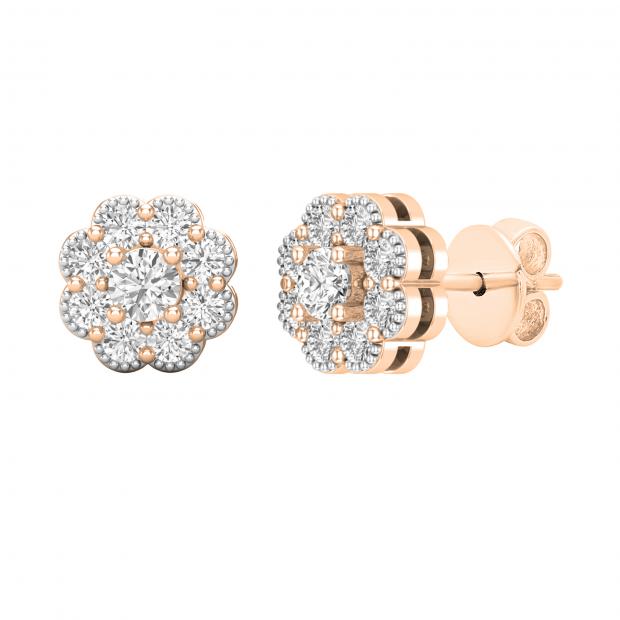 0.50 Carat (ctw) Round White Diamond Ladies Flower Cluster Stud Earrings 1/2 CT 10K Rose Gold