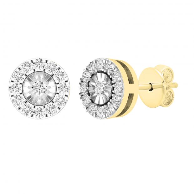 0.25 Carat (ctw) Round White Diamond Ladies Flower Cluster Stud Earrings 1/4 CT 10K Yellow Gold