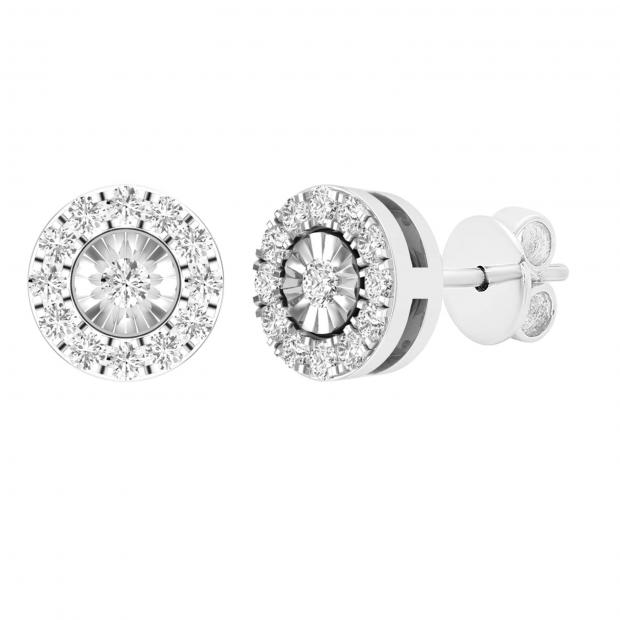 0.25 Carat (ctw) Round White Diamond Ladies Flower Cluster Stud Earrings 1/4 CT Sterling Silver