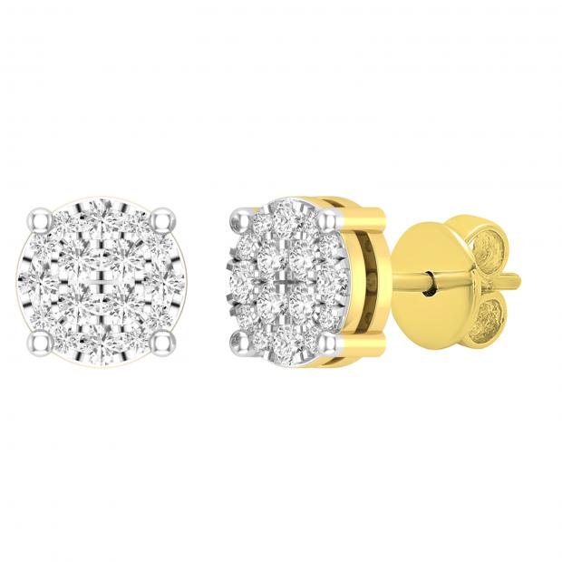 0.25 Carat (ctw) Round White Diamond Ladies Flower Cluster Stud Earrings 1/4 CT 14K Yellow Gold
