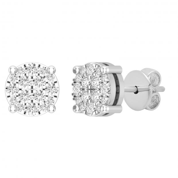 0.25 Carat (ctw) Round White Diamond Ladies Flower Cluster Stud Earrings 1/4 CT Sterling Silver