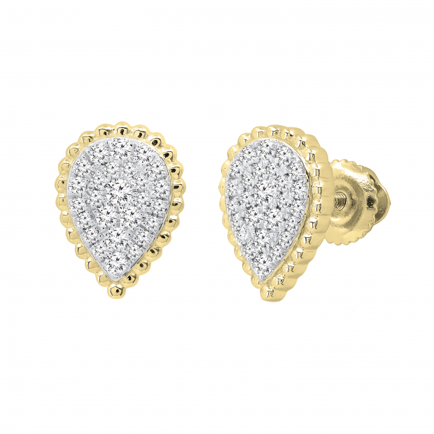 0.25 Carat (ctw) Round White Diamond Ladies Teardrop Cluster Stud Earrings 1/4 CT 18K Yellow Gold