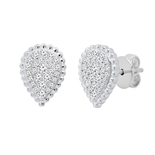 0.25 Carat (ctw) Round White Diamond Ladies Teardrop Cluster Stud Earrings 1/4 CT Sterling Silver